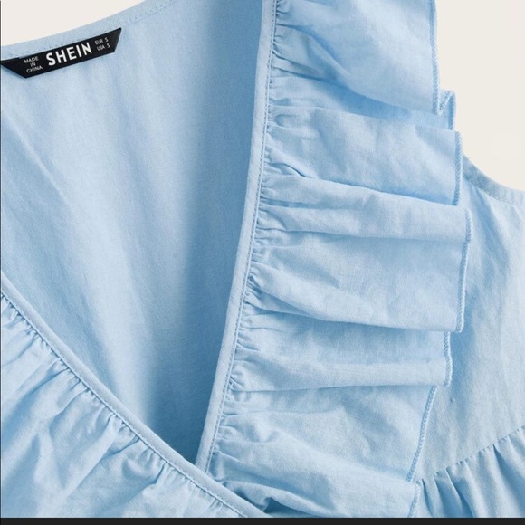 SHEIN Plunging Neck Ruffle Trim Bow Tie Front Top - Picture 3 of 5